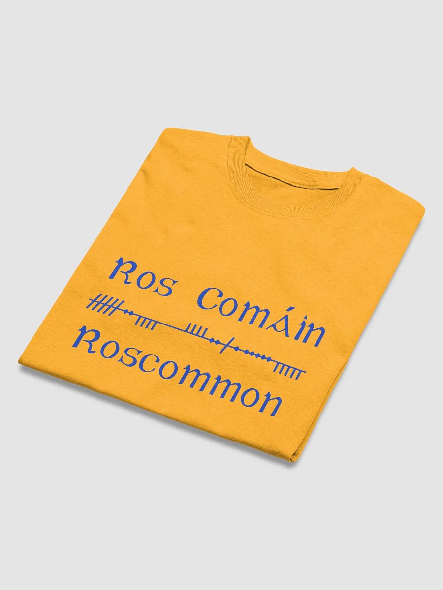 Roscommon/Ros Comáin Scholastic style Ogham Yellow printed T-shirt product image (3)