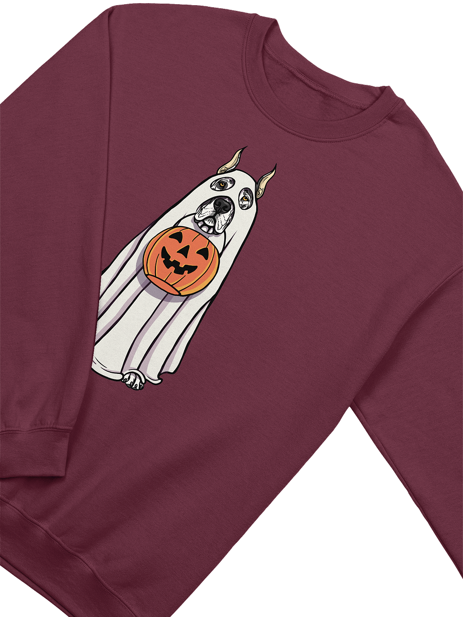 Funny Halloween Great Dane(Cropped Ears Harlequin) Sweatshirt | Funny Great Dane Wearing a Ghost Costume and Holding a Pumpkin Basket product image (13)