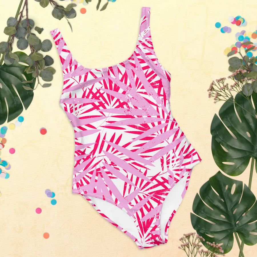 Ladies full swimsuit in lovely tropical Pink palm leaves design. Fresh and trendy. product image (9)