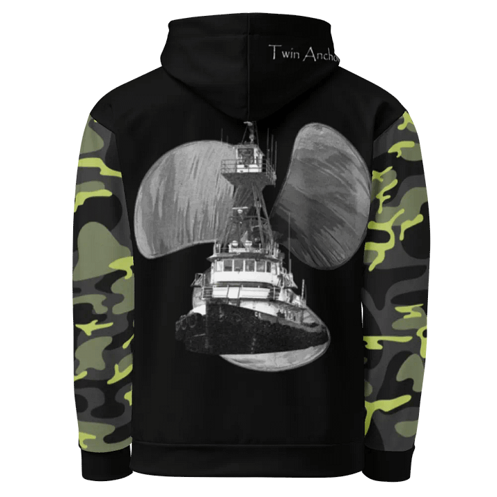 Camouflage & Black Three blade prop Tug CE Hoodie product image (1)