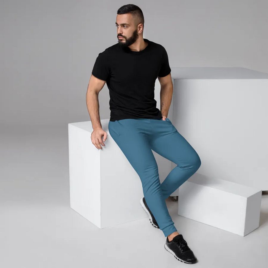 Plain Medium Blue True Summer Recycled Polyester Premium Men's Joggers by Treasure Pie product image (3)