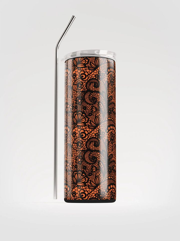 Vibrant Lace-Inspired Stainless Steel Tumbler | Orange & Black Design product image (1)
