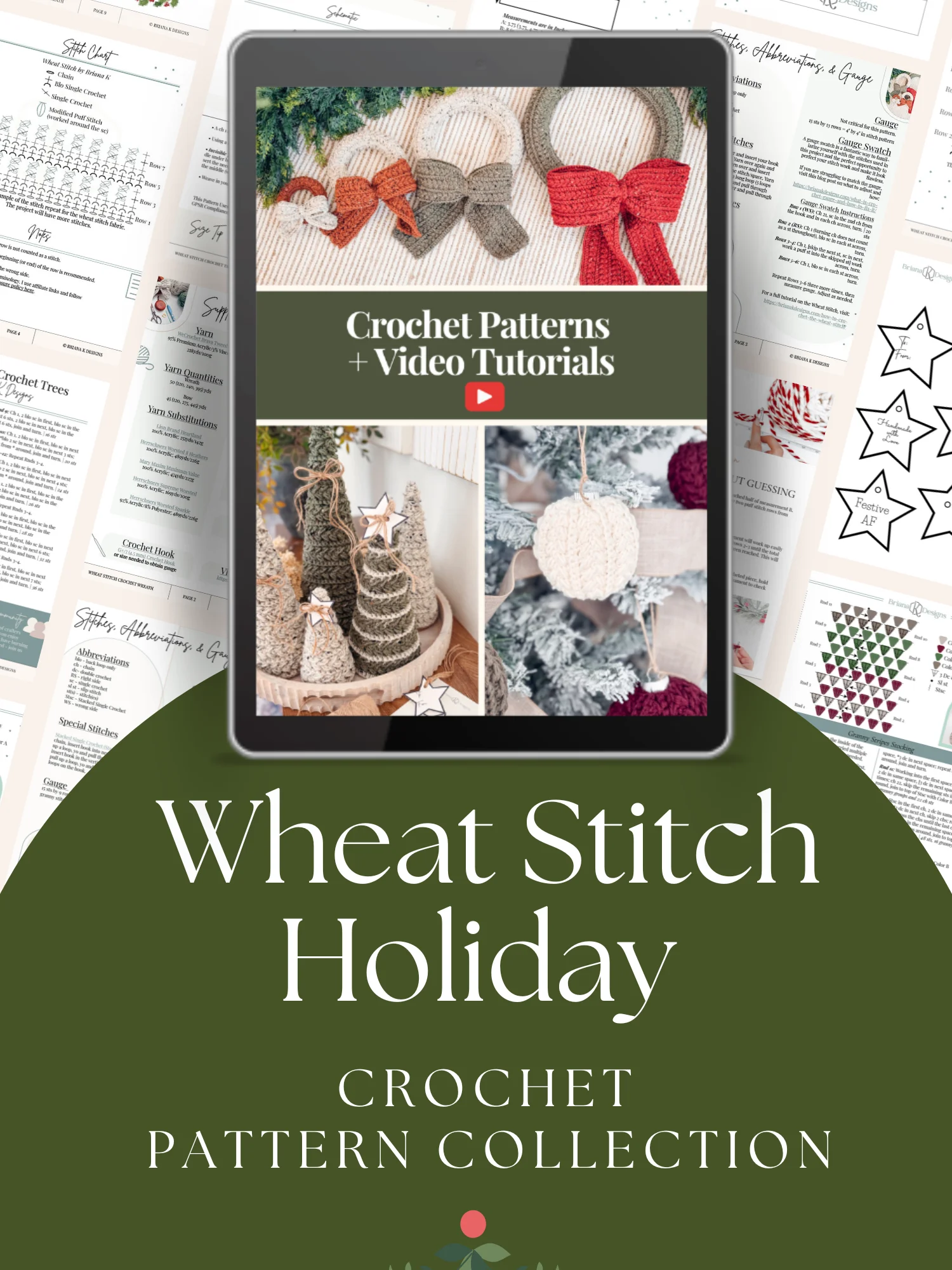 🎄🔔 Wheat Stitch™ Holiday Decor Bundle: Ornament, Wreath & Tree Crochet Patterns product image (1)