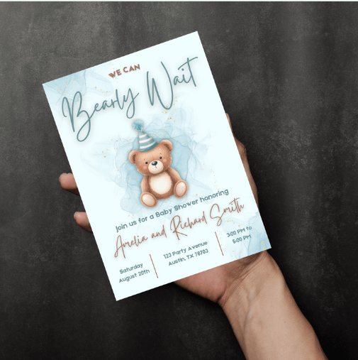 We Can Bearly Wait Baby Shower Invitation | Bear Theme | Editable Canva Template | Instant Download | DIY Baby Shower Invite product image (3)