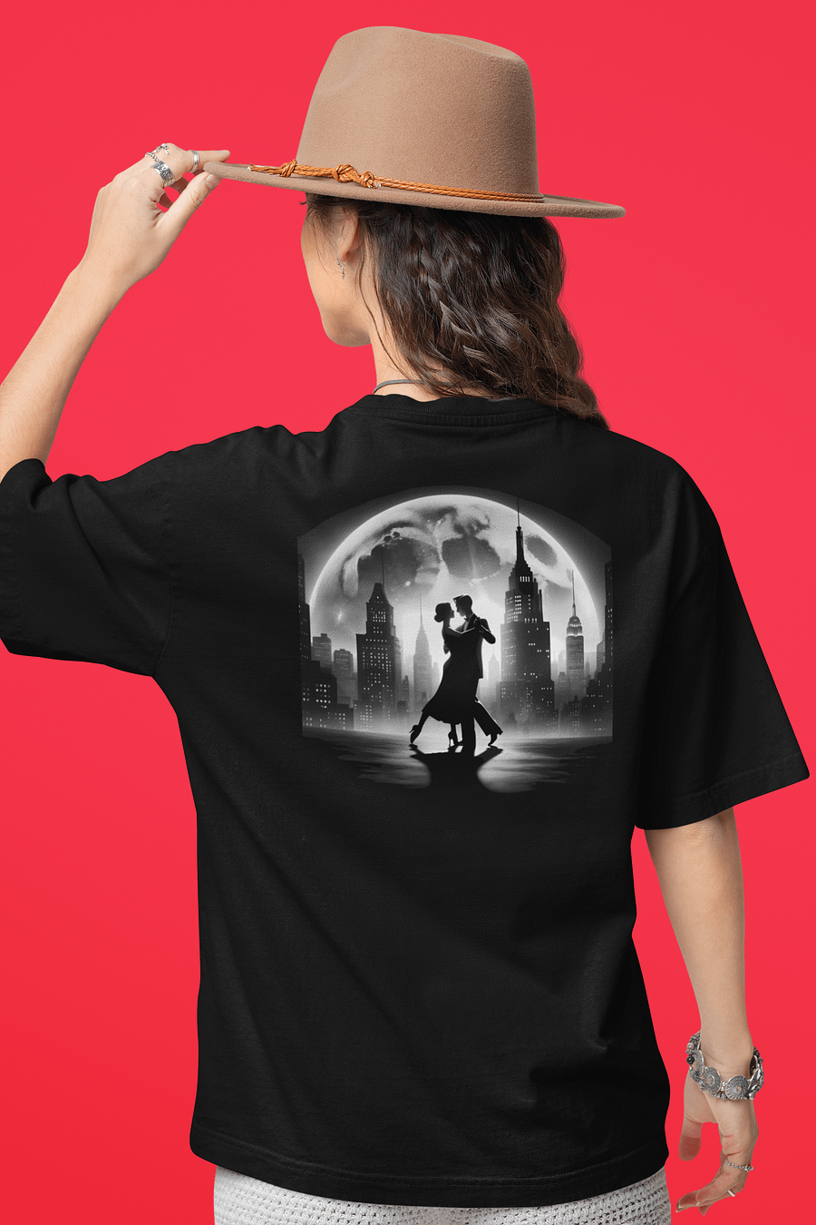 Lunar Rhapsody: A Rooftop Dance Under the Moon (Womens Tee) product image (2)
