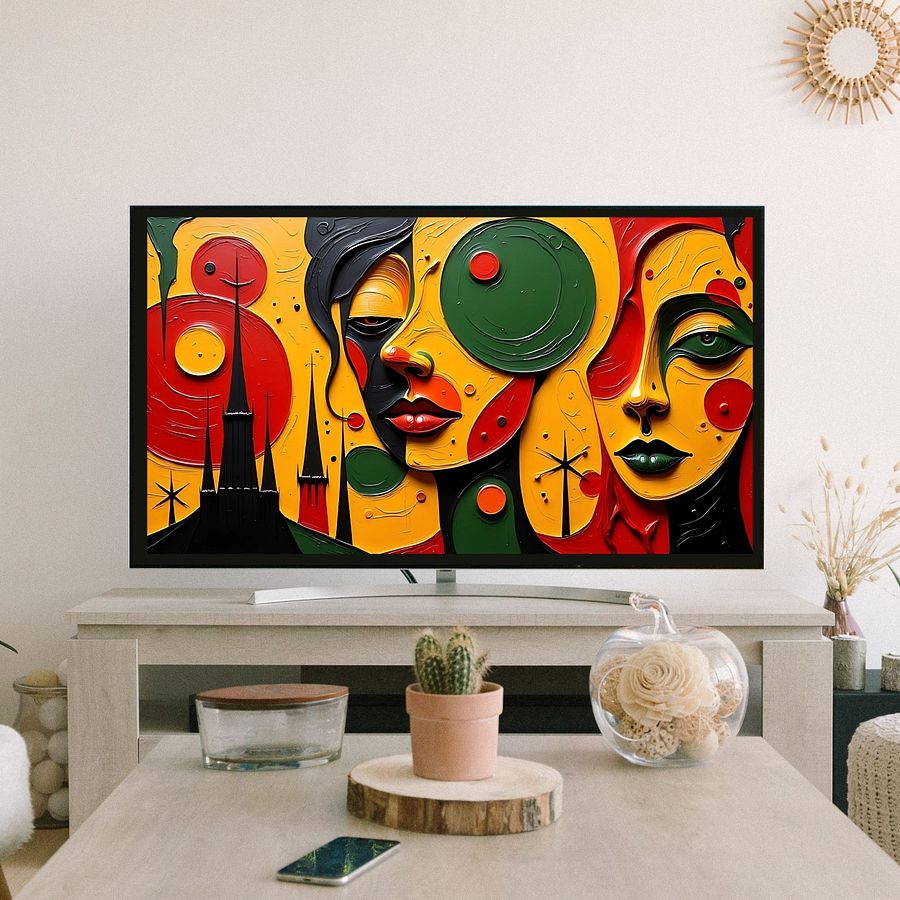 Church Folk TV Frame Art/Wallpaper Juneteenth Picture Abstract Black Woman Wall Art | Digital Download | Textured Afrocentric Printable Poster for Modern Home Decor for Black History Art product image (4)