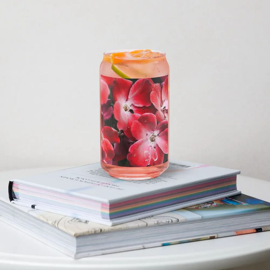 Bright Red Flowers Can Shaped Glass product image (34)