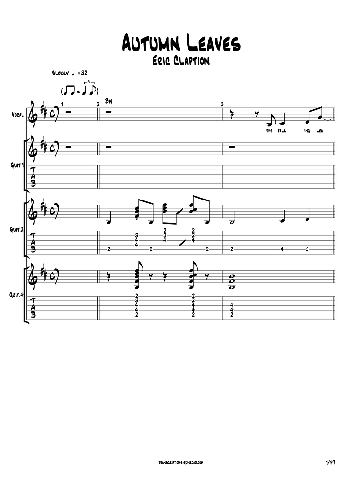 (Transcription GP) Autumn Leaves - Eric Clapton product image (2)