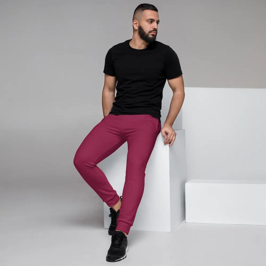 Plain Dark Red True Summer Recycled Polyester Premium Men's Joggers by Treasure Pie product image (7)
