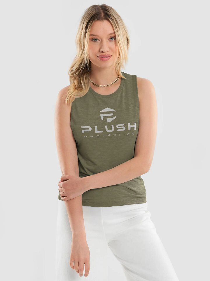 Plush Women's Flowy Muscle Tank - Olive w/ White Logo product image (1)
