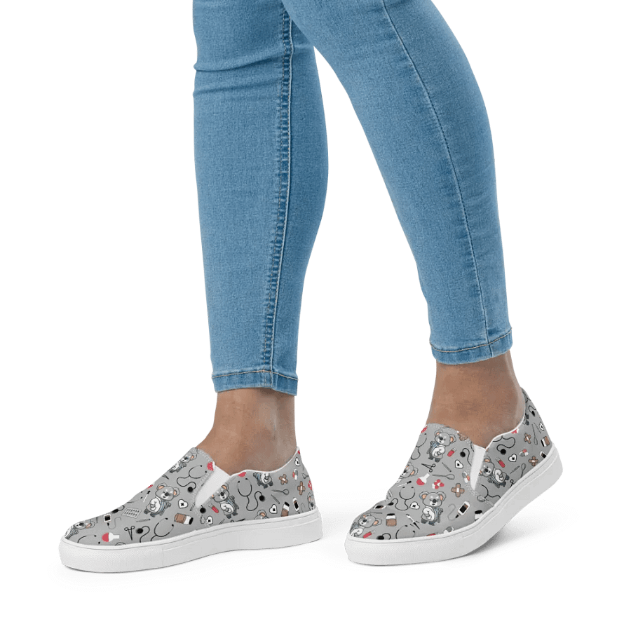 Cute Medical Koala Slip-On Canvas Shoes (Grey) product image (2)