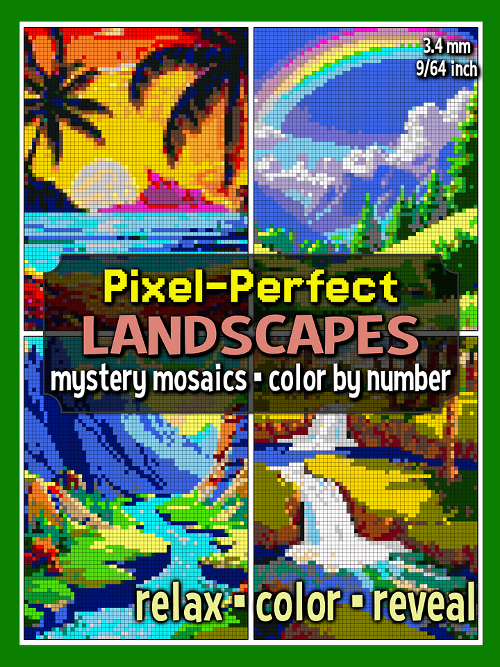 Pixel-Perfect Landscapes Mystery Mosaic Color By Number: Pixel Art Digital Coloring Book with 36 Illustrations product image (1)