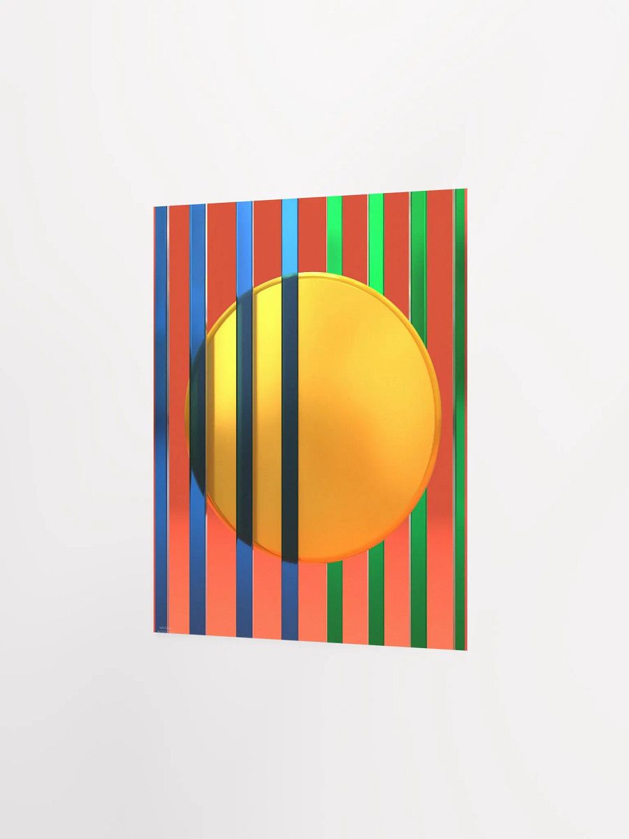 Minimalist 3D Digital Art | Blue and Green Lines Gold Circle on Orange Background product image (4)