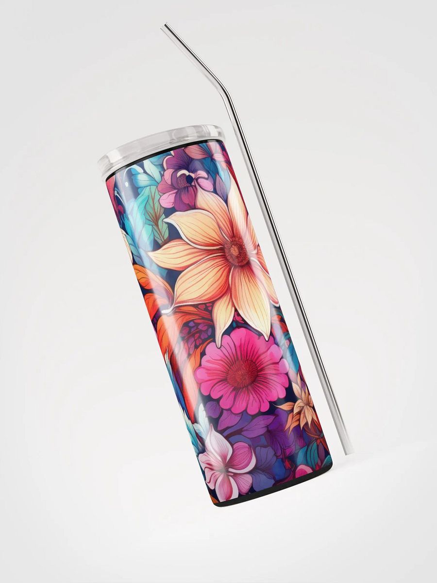 Bohemian Blossoms: Eclectic Floral Stainless Steel Tumbler with Reusable Straw product image (3)