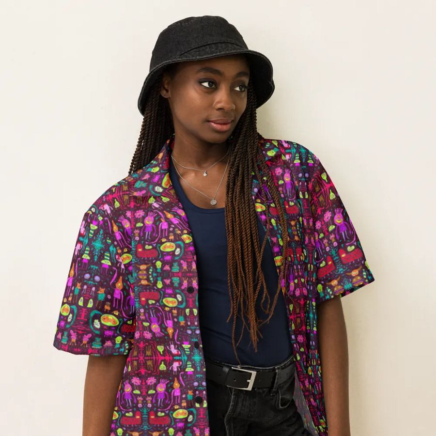 Abstract Darker Doodle Creatures Unisex Hawaiian Shirt product image (3)
