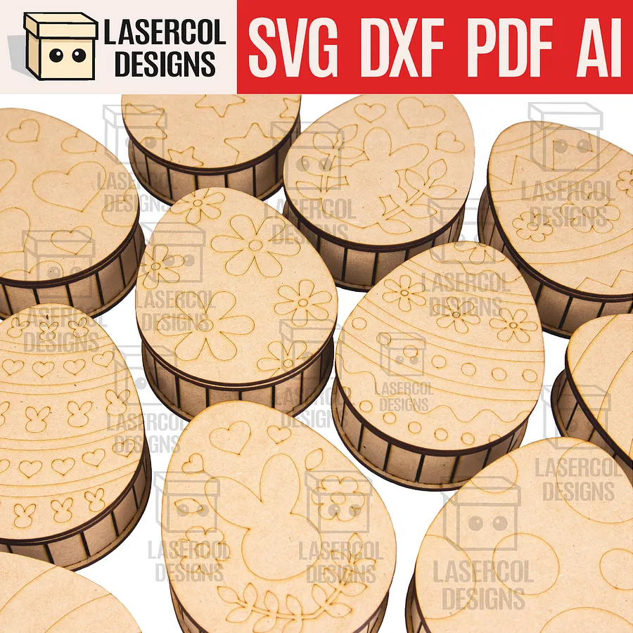 Easter Egg Gift Boxes (3 Sizes, 12 Styles) - Laser Cut Files product image (1)