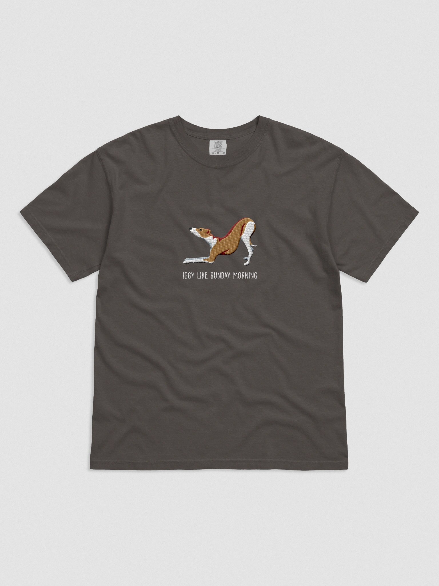 Iggy Like Sunday Morning T-Shirt(Embroidered) of an Italian Greyhound(Brown & White) product image (4)