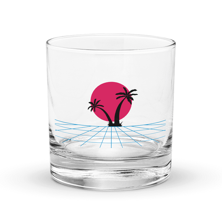 Retro Sunset Palm Trees Rocks Glass product image (1)