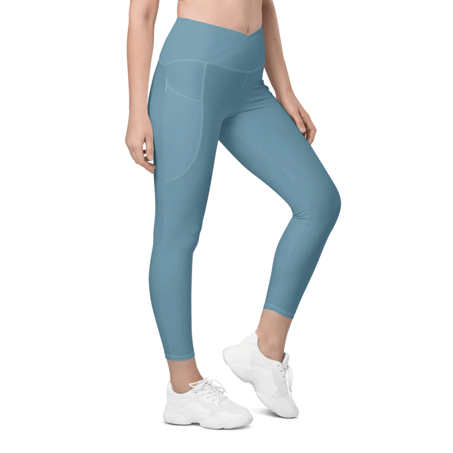 Plain Medium Light Blue Soft Summer Women's High Waisted Premium Crossover Leggings with Pockets by Treasure Pie product image (1)