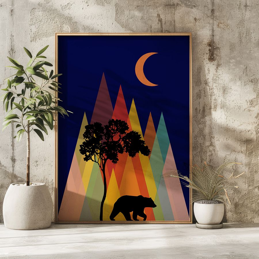 Bear Under The Moon Modern Geometric Art Print product image (9)