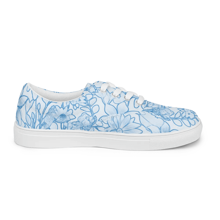 Line art Light Blue and Blue Floral/Women's Lace-Up Canvas Shoes by Allcolor product image (4)