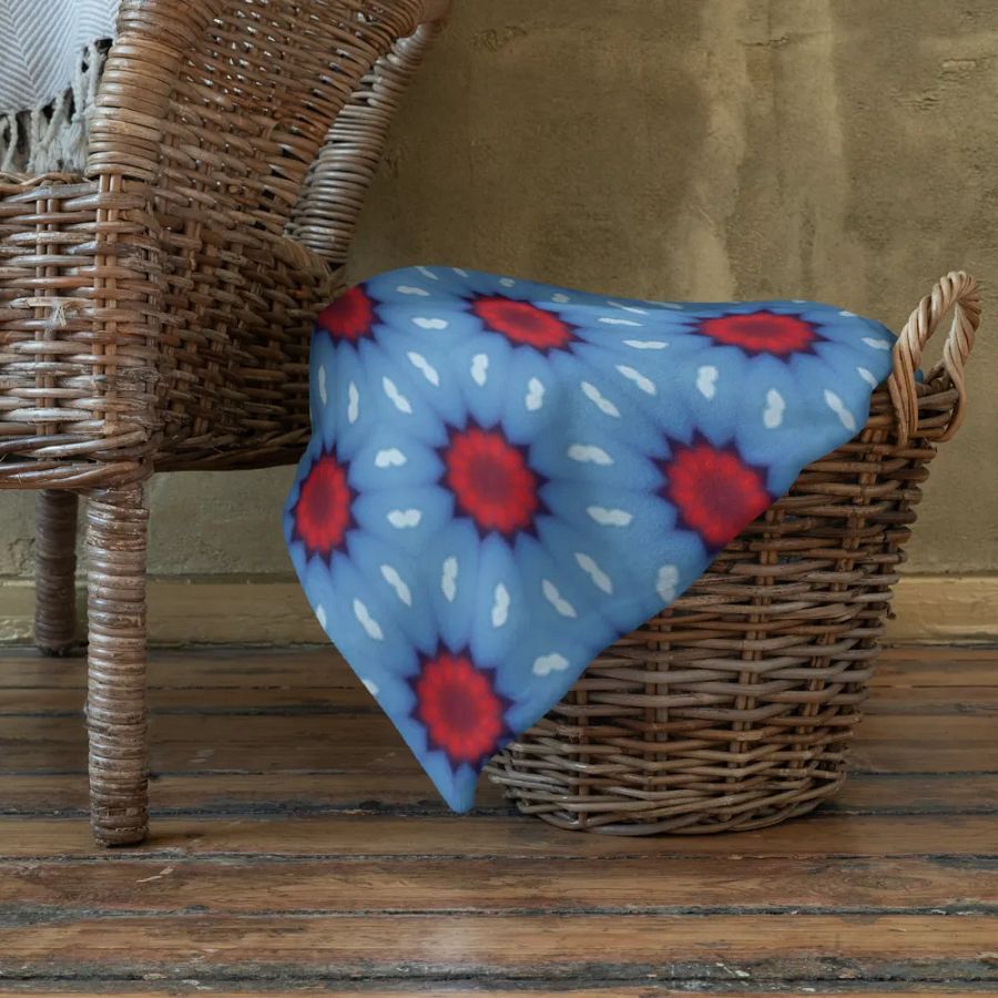 Blue Red & White Sunshine Seamless Patterned Throw Blanket product image (2)
