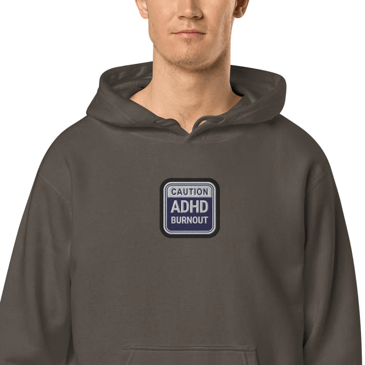 CAUTION: AuDHD BURNOUT embroidered pigment hoodie (navy bubble design 2) product image (2)
