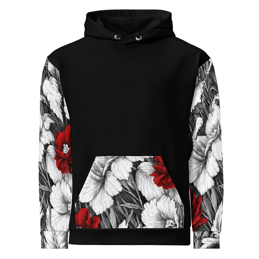 Bold Red Floral Pattern Black Hoodie product image (2)