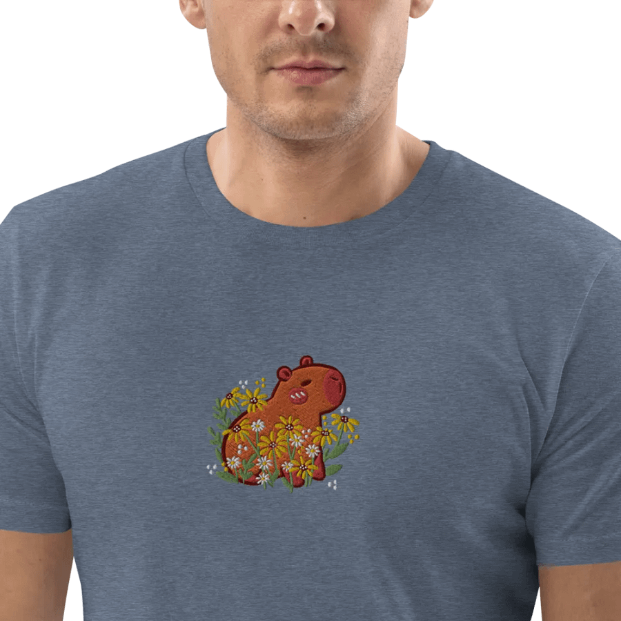 Whimsical Capybara and Daisy Flower Embroidered T-Shirt product image (7)