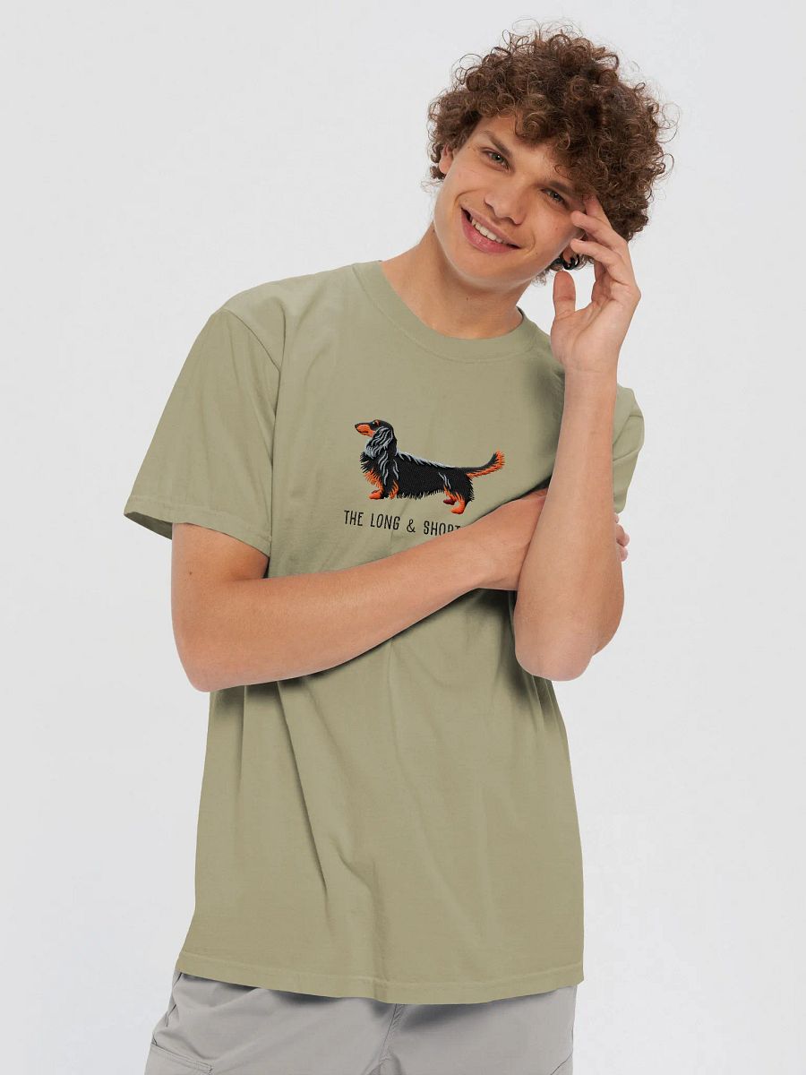 The Long & Short of It T-Shirt(Embroidered) of a Longhaired Dachshund(Black & Tan) product image (21)