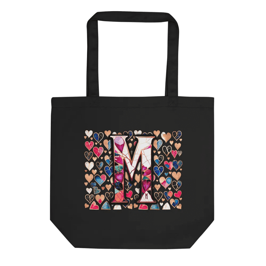 Valentine’s Monogram Letter M(5)Black Tote Bag product image (2)