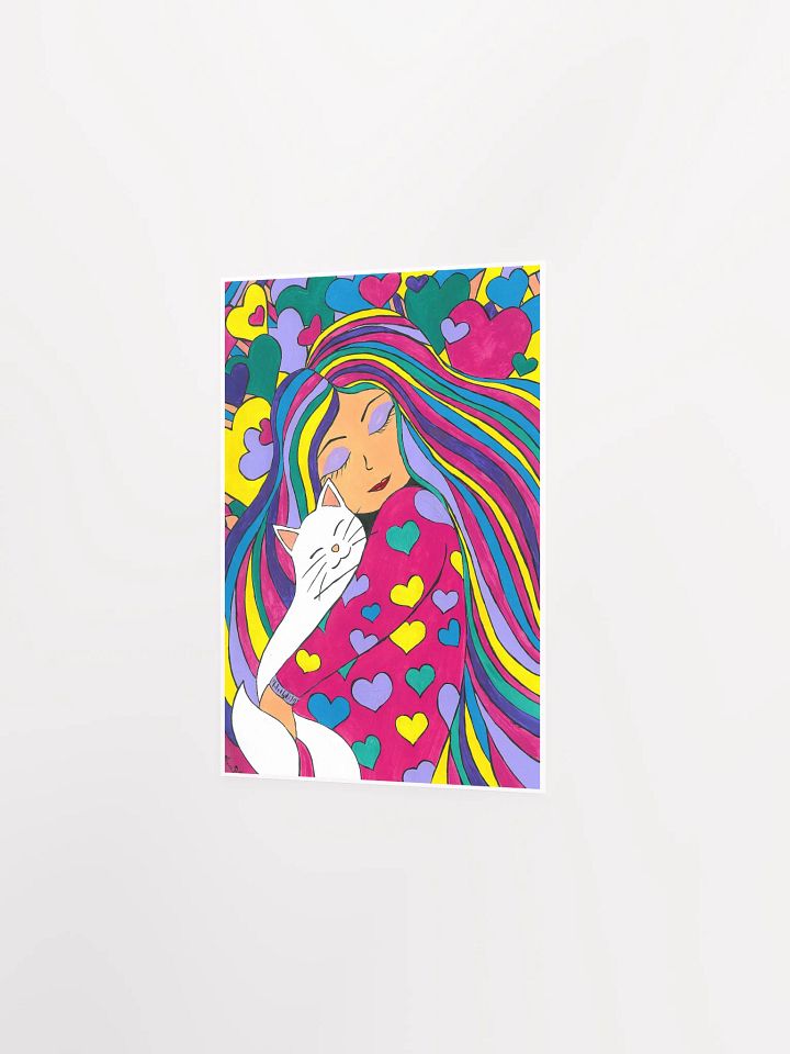 Girl with the white cat - (art by Dina R.) - acrylic painting picture - Enhanced Matte Paper Poster (in) product image (9)