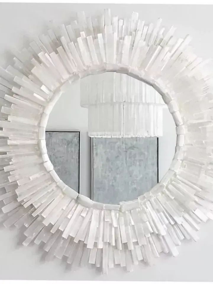 Round Selenite Mirror, Wall Hanging Mirror, Selenite Gemstone Crystal Mirror product image (1)