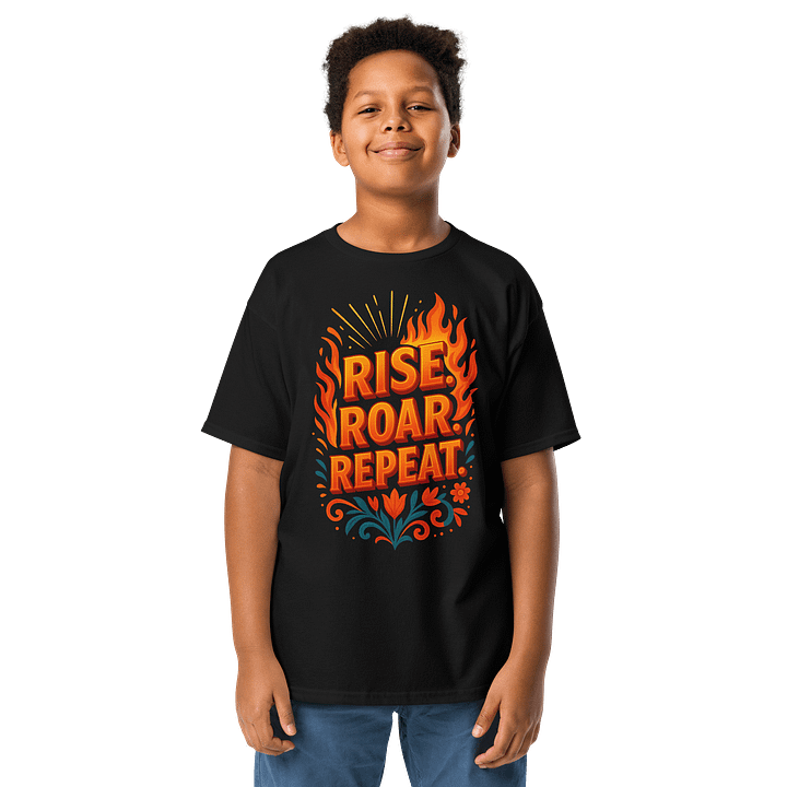Rise. Roar. Repeat. Youth Tee – Kids’ Bold Confidence Shirt product image (1)