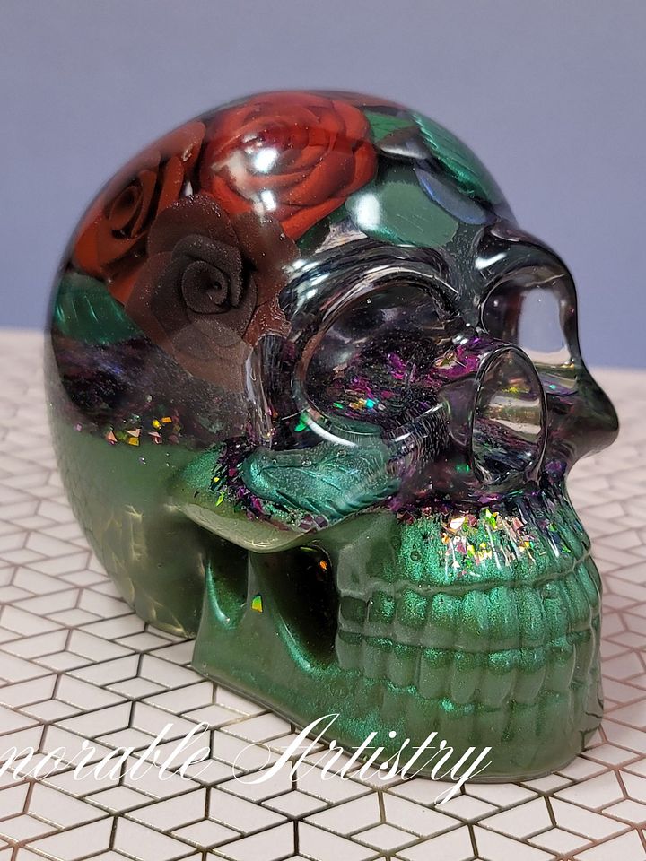 Roses and Green Resin Skull product image (1)