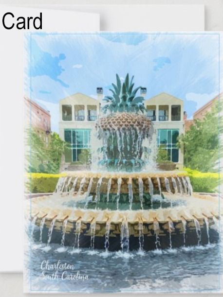 Charleston, South Carolina Famous Pineapple Fountain Digital Watercolor Image Download product image (2)