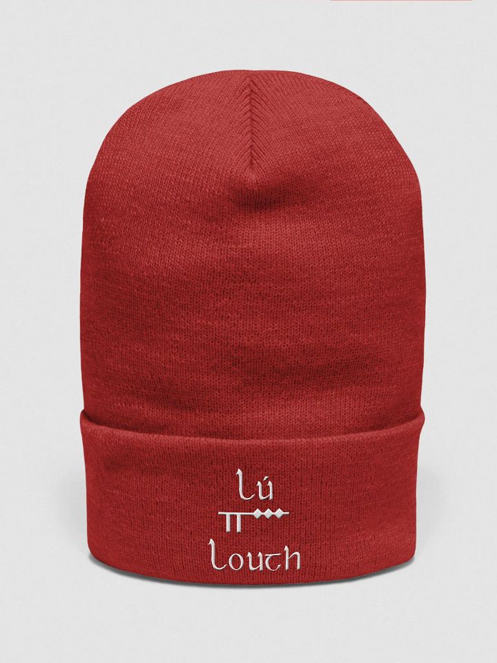 Louth/Lú Scholastic style Ogham, Red with white, embroidered Cuffed Beanie product image (1)