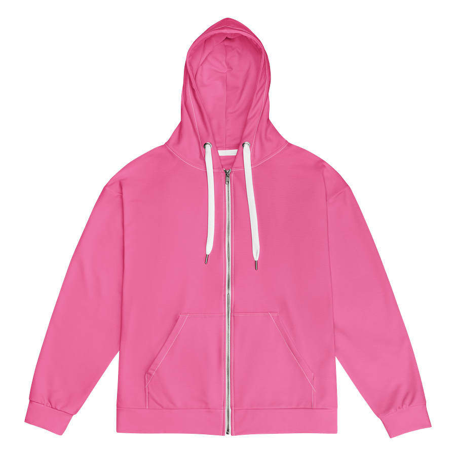 Flamingo Pink Solid Color Eco Friendly Unisex Zip Hoodie product image (1)