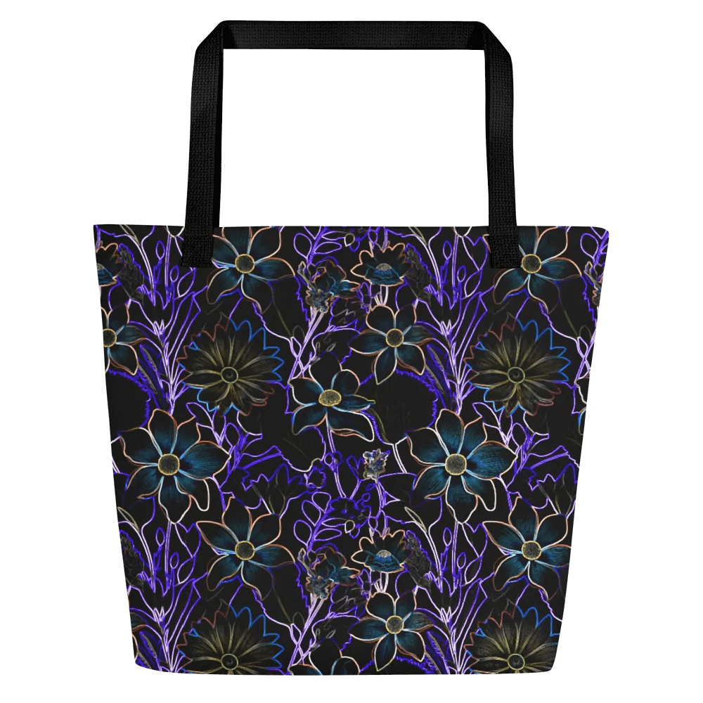 Trippy Floral Purple,Teal /All-Over Print Large Tote Bag w/ Pocket by Sublicolor product image (4)