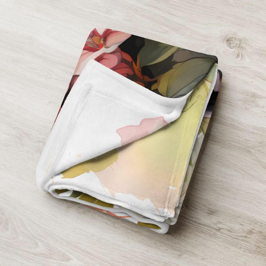 Floral Animal Bulldog with Flowers Hibiscus Dog Lover Throw Blanket product image (7)
