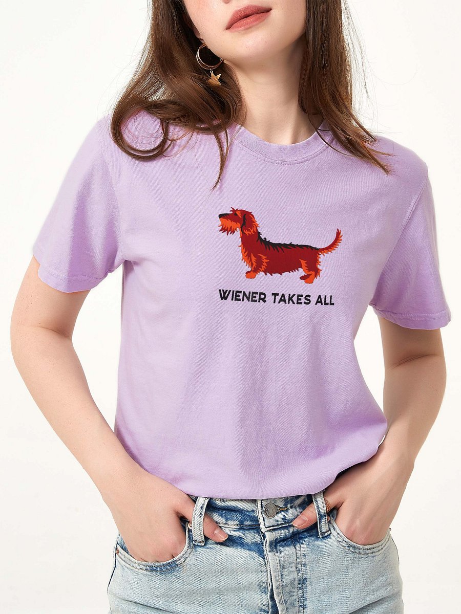 Wiener Takes All T-Shirt(Embroidered) of a Wirehaired Dachshund(Red & Tan) product image (2)