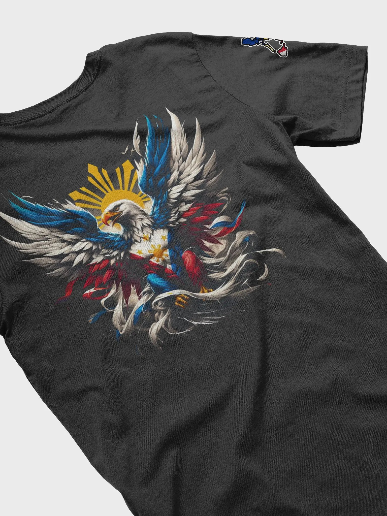 Philippine Pride BLACK Tee: National Bird Eagle Emblem, Map & Sun Flag Sleeve Patch product image (4)