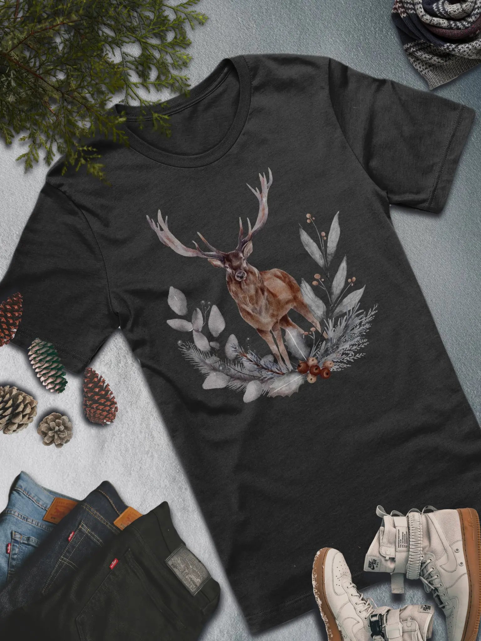 Winter Stag T-Shirt – Majestic Nature-Inspired Fashion product image (1)