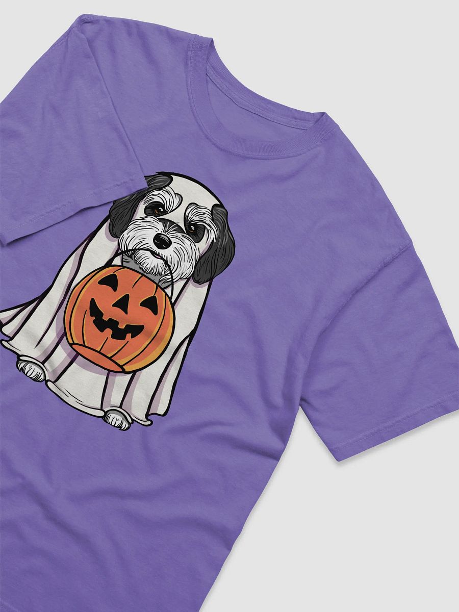 Funny Halloween Havanese(Black & White) T-Shirt | Funny Havanese Wearing a Ghost Costume and Holding a Pumpkin Basket product image (29)