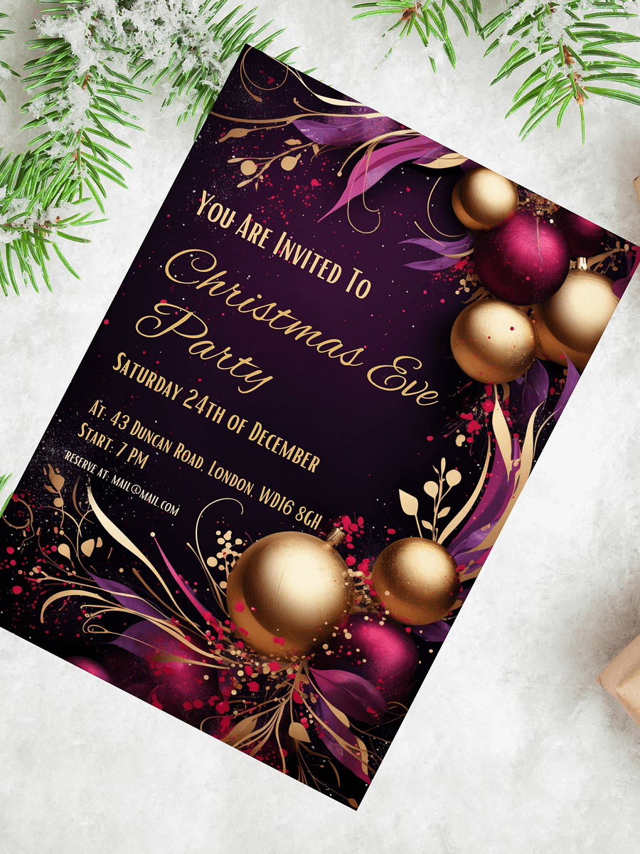 Elegant Purple and Gold Christmas Party Invitation | Editable in Canva | Christmas Party Printable | Holiday Invitation Template | Canva product image (3)