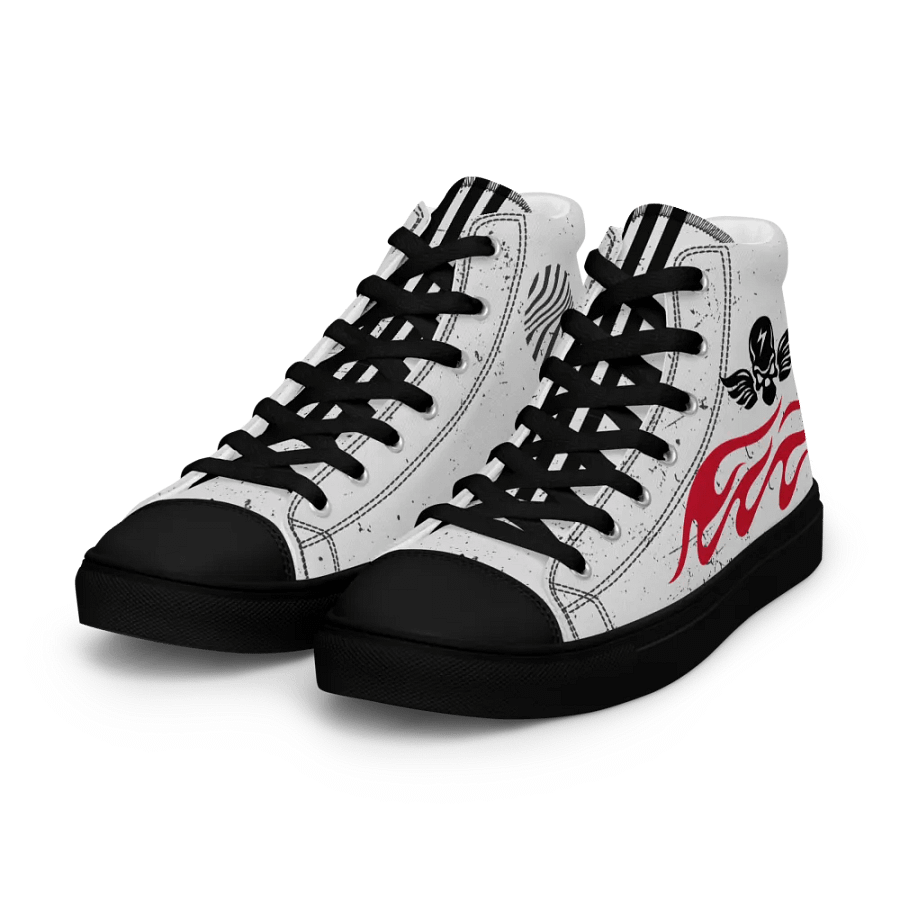 Women's High Top Canvas Shoes-Background fill Abstract 83, design of Skull with wings, Wave of flames and Groovy line in Circles design. product image (4)