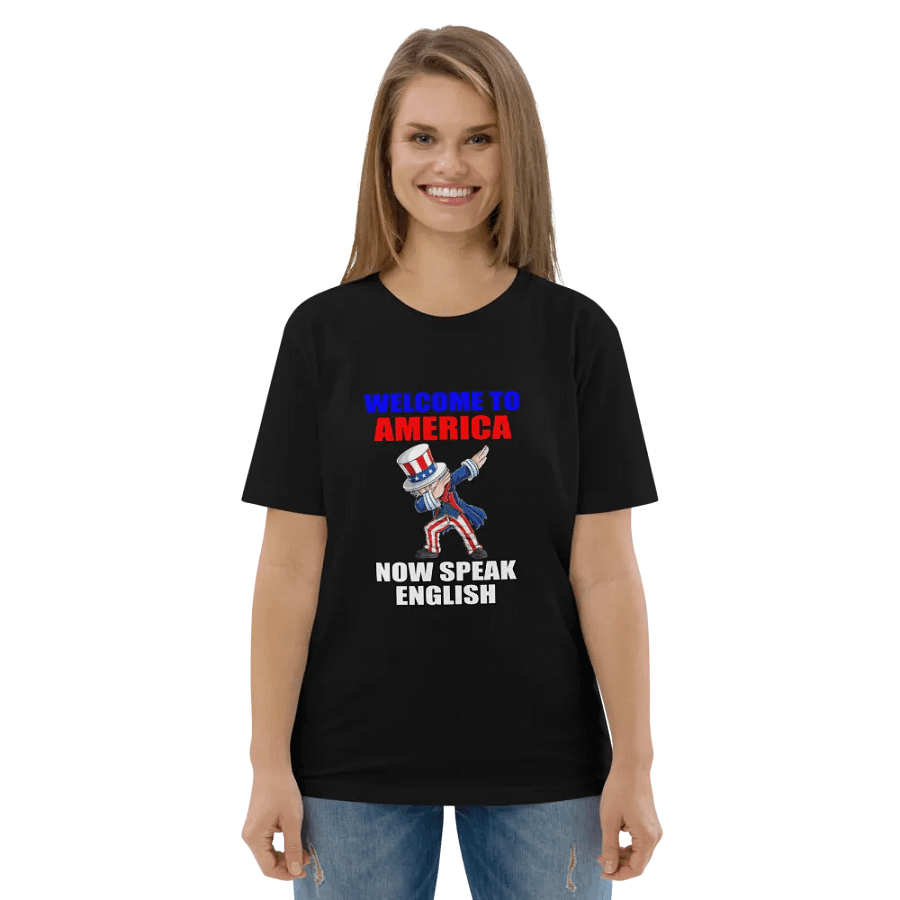 WELCOME TO AMERICA NOW SPEAK ENGLISH FUNNY GREETING SHIRT product image (5)
