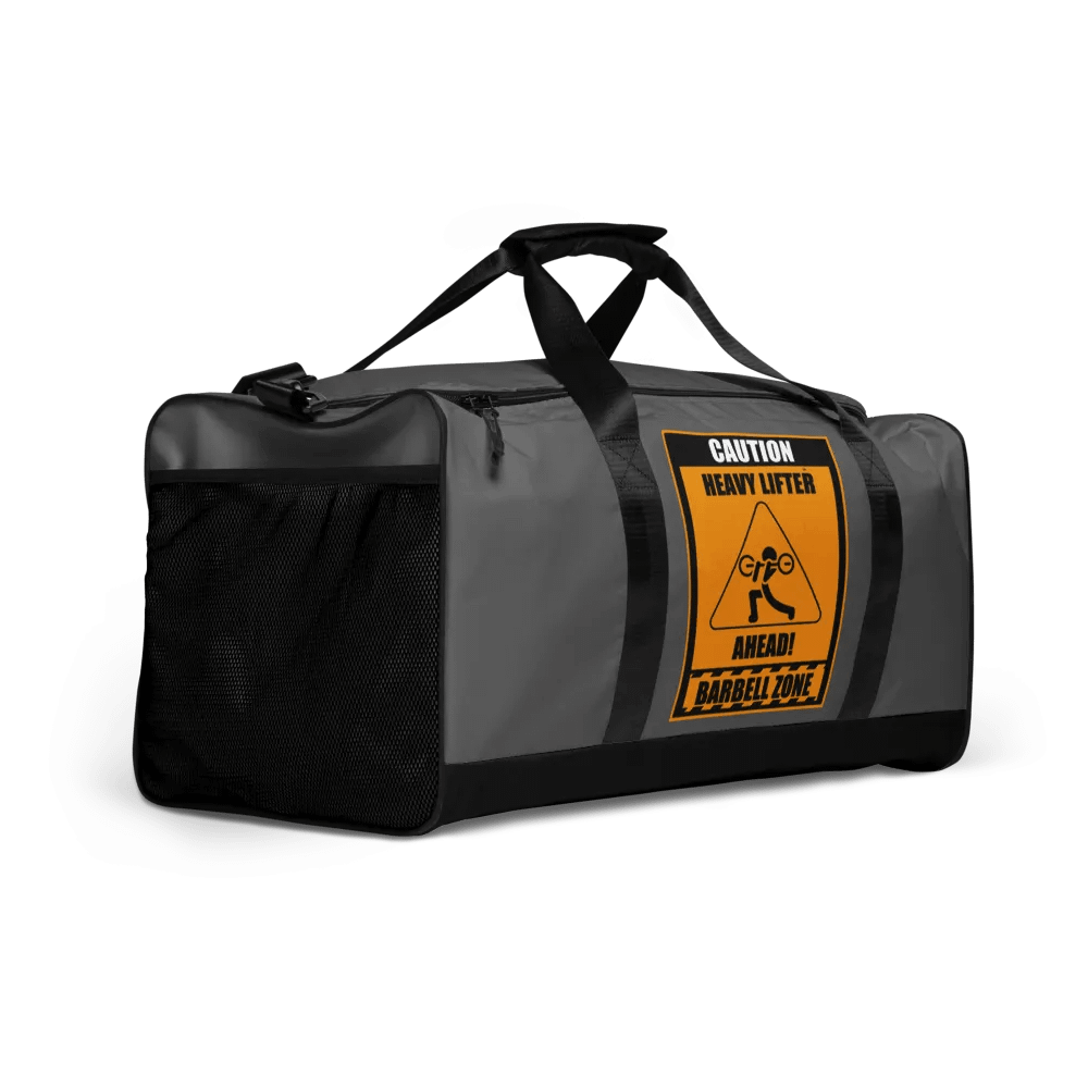 Caution Heavy Lifter Ahead-Barbell Zone Duffle Bag (Dark Gray and Black) product image (2)