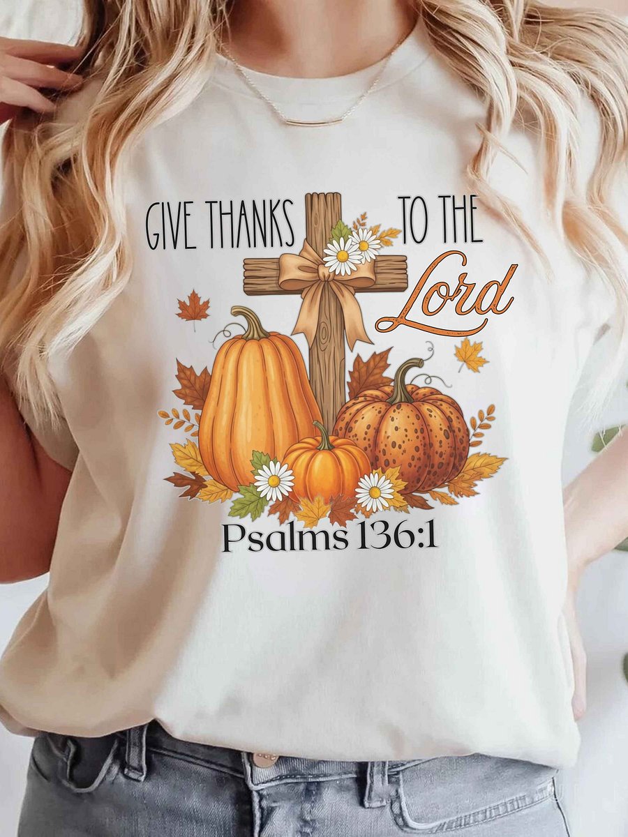 Give Thanks to the Lord PNG | Psalms 136:1 Fall Christian Sublimation | Pumpkin Cross Religious Autumn PNG | 300 DPI Digital Download product image (3)