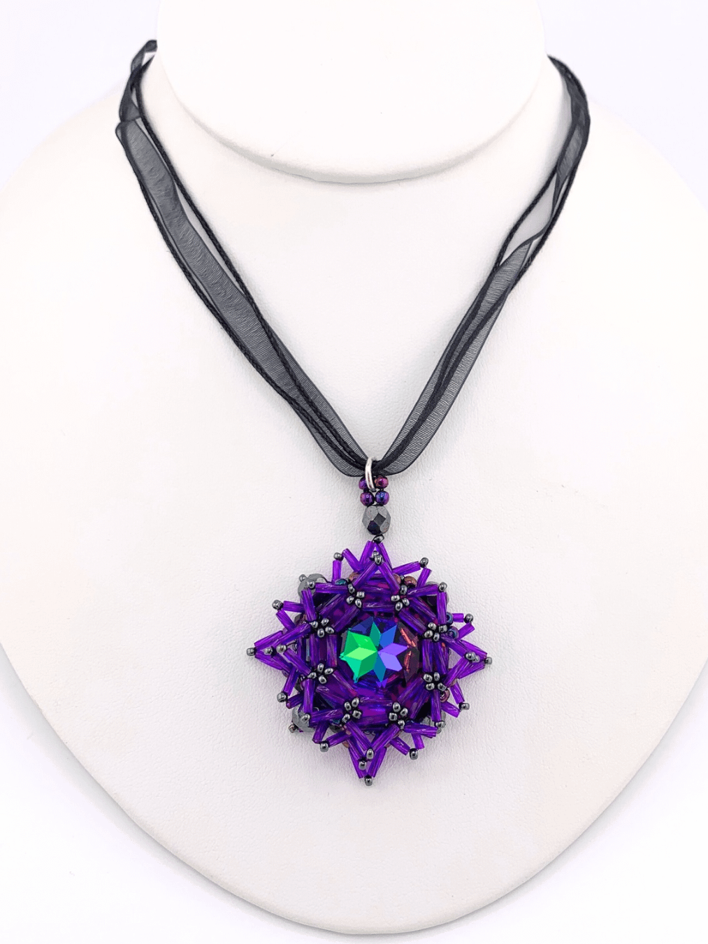 Mirage Bloom Hand Beaded Crystal Statement Necklace - Purple product image (1)